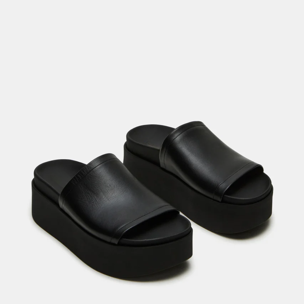 Women's Leather Flatform Slides – Minimalist Chunky Platform Sandals