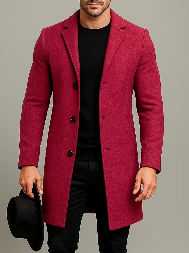 Men's Classic Single-Breasted Longline Overcoat