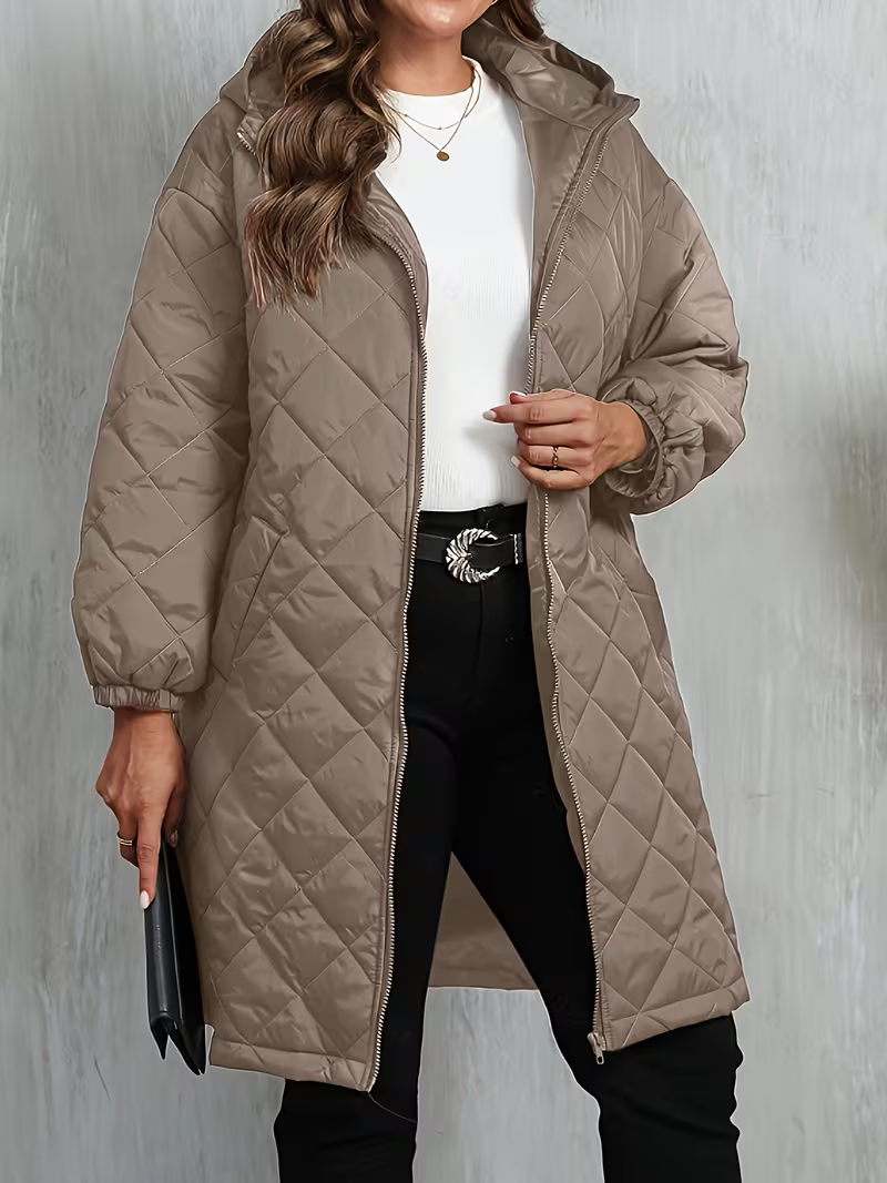 Women's Cosy Quilted Hooded Longline Coat