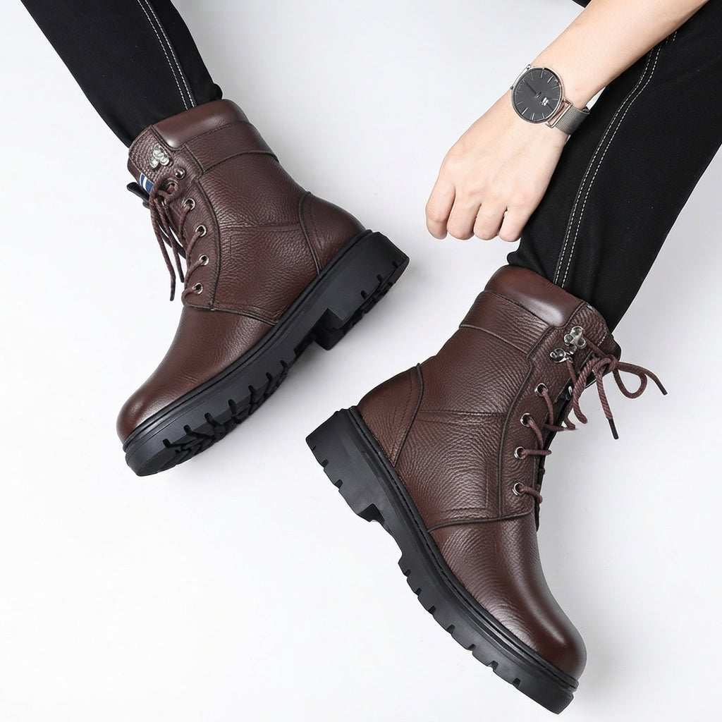 Men's Cosy Leather Combat Boots