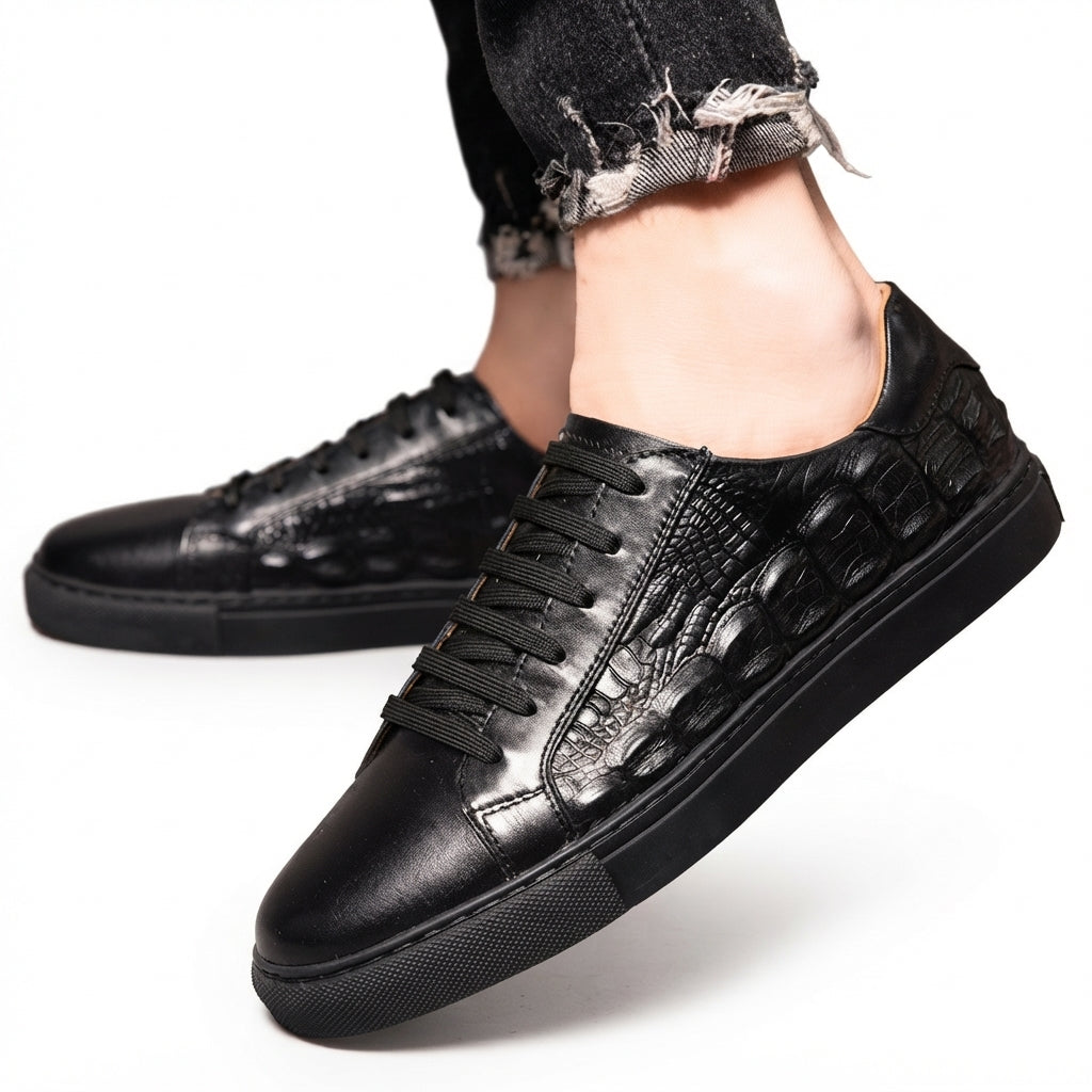 Men's Croc-Embossed Leather Trainers