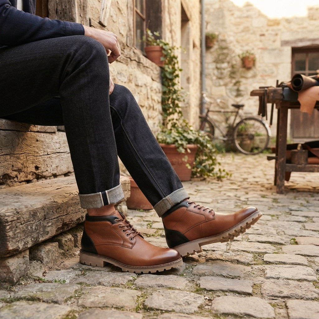Men's Easygoing Leather Combat Boots