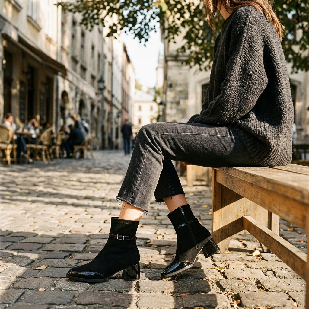 Women's Polished Suede Heeled Ankle Boots