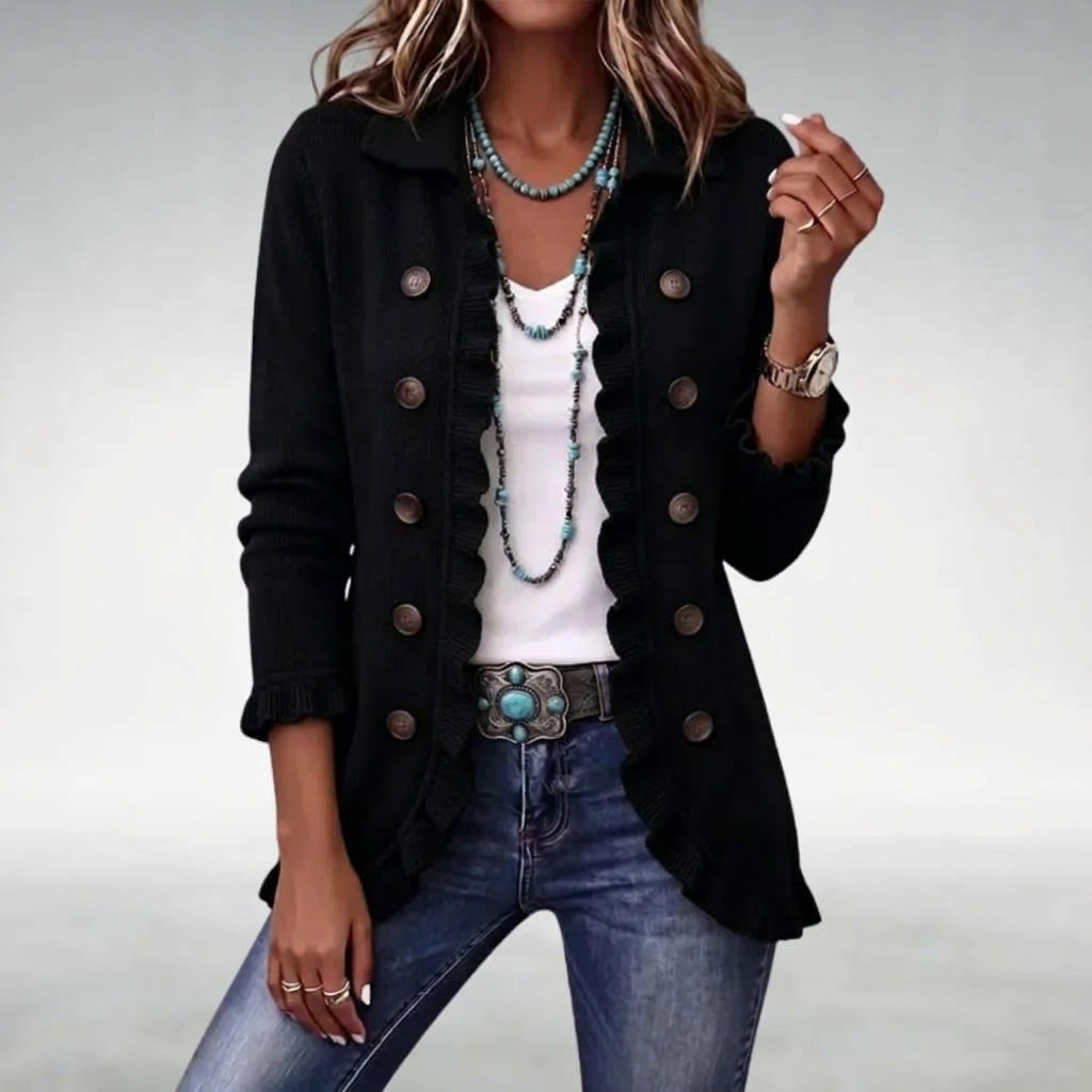 Women's Elegant Ruffle Button Cardigan