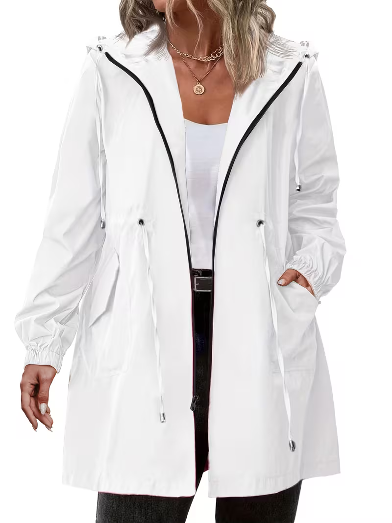 Women's Lightweight Hooded Drawstring Rain Jacket