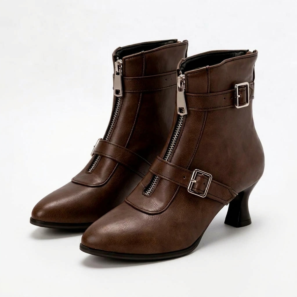 Women's Polished Kitten Heel Pointed Toe Boots