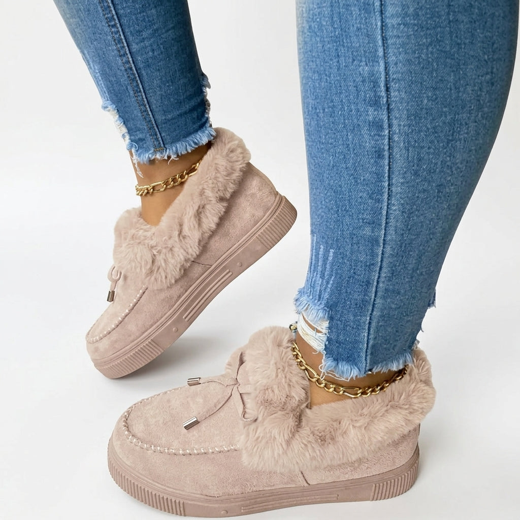 Women's Cosy Faux-Fur Trim Platform Moccasins