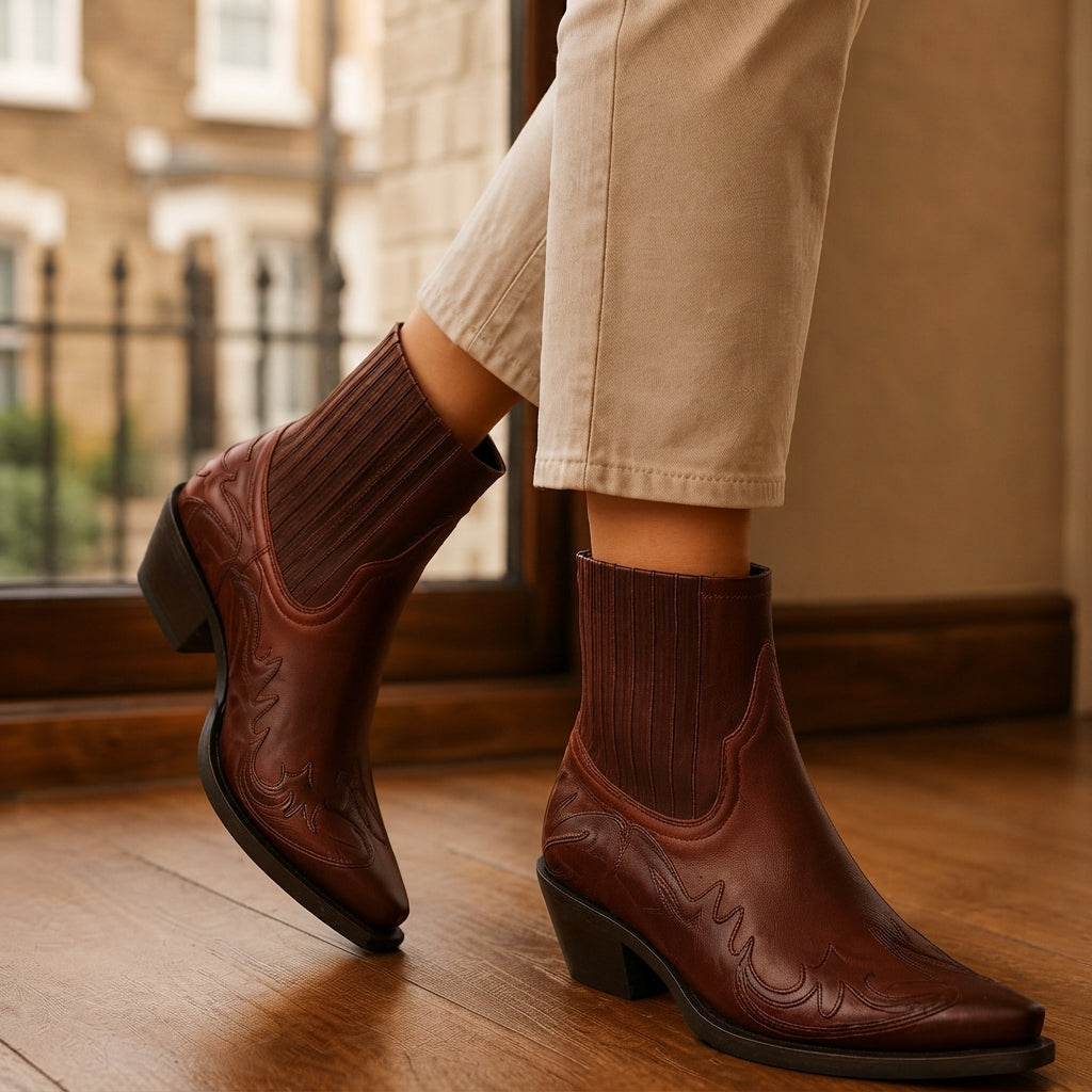 Women's Leather Cowboy Ankle Boots