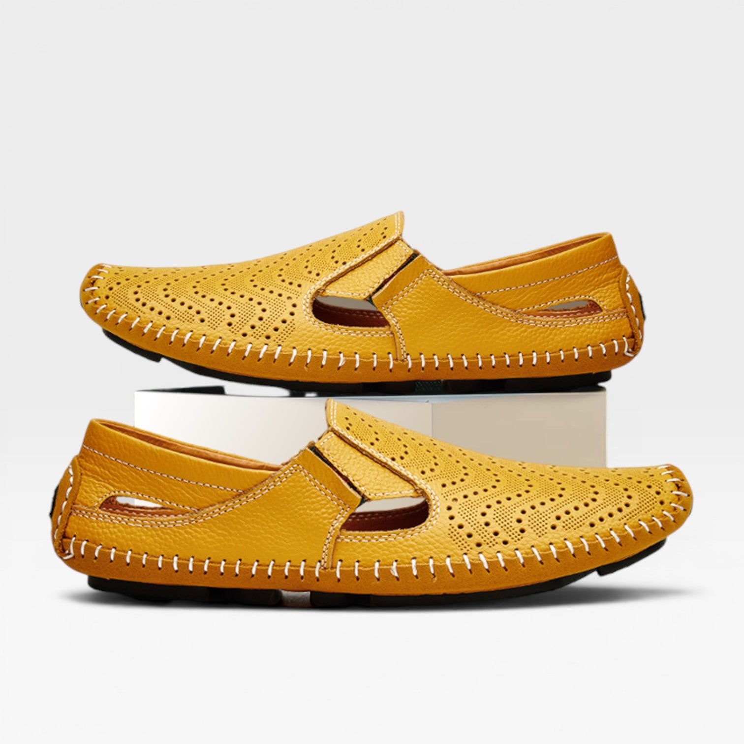 Men's Italian Style Leather Mules – Perforated Slip On Casual Summer Slides