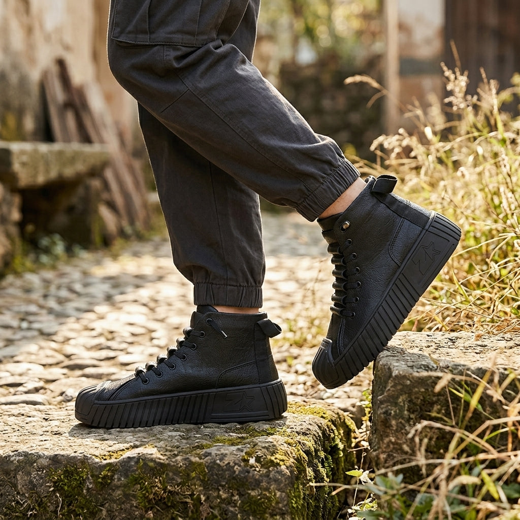 Men's Rugged Leather High-Top Trainers
