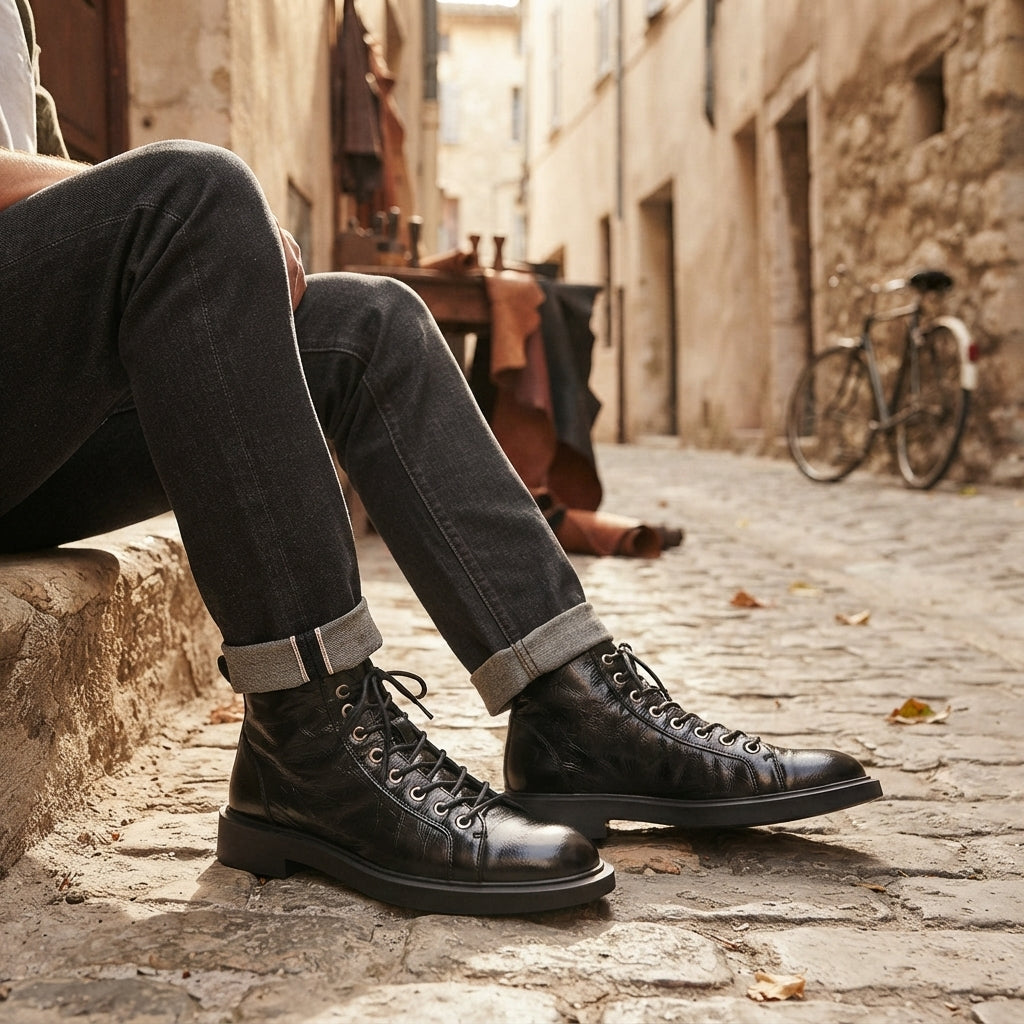 Men's Rugged Leather Lace-Up Boots