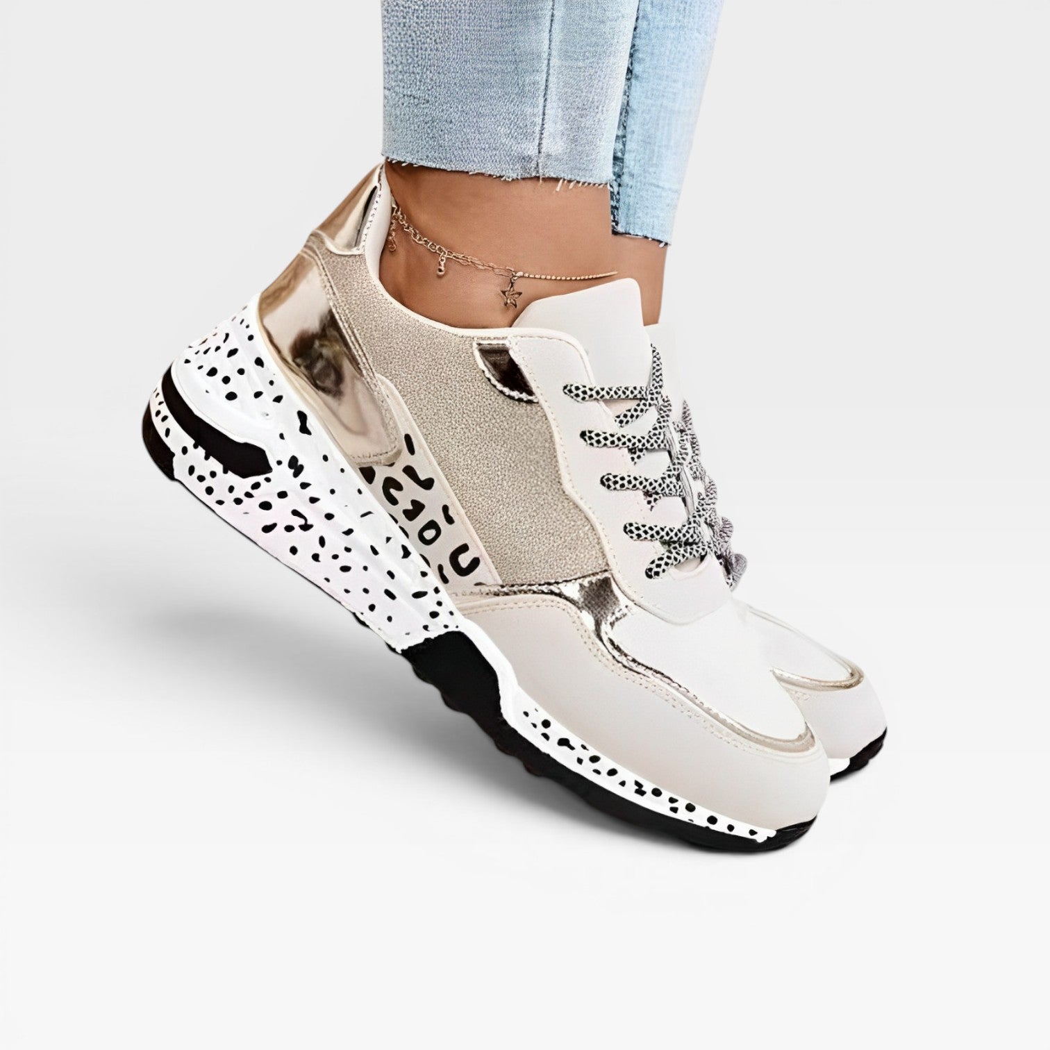 Women’s Chunky Trainers – Platform Casual Trainers White Gold Summer
