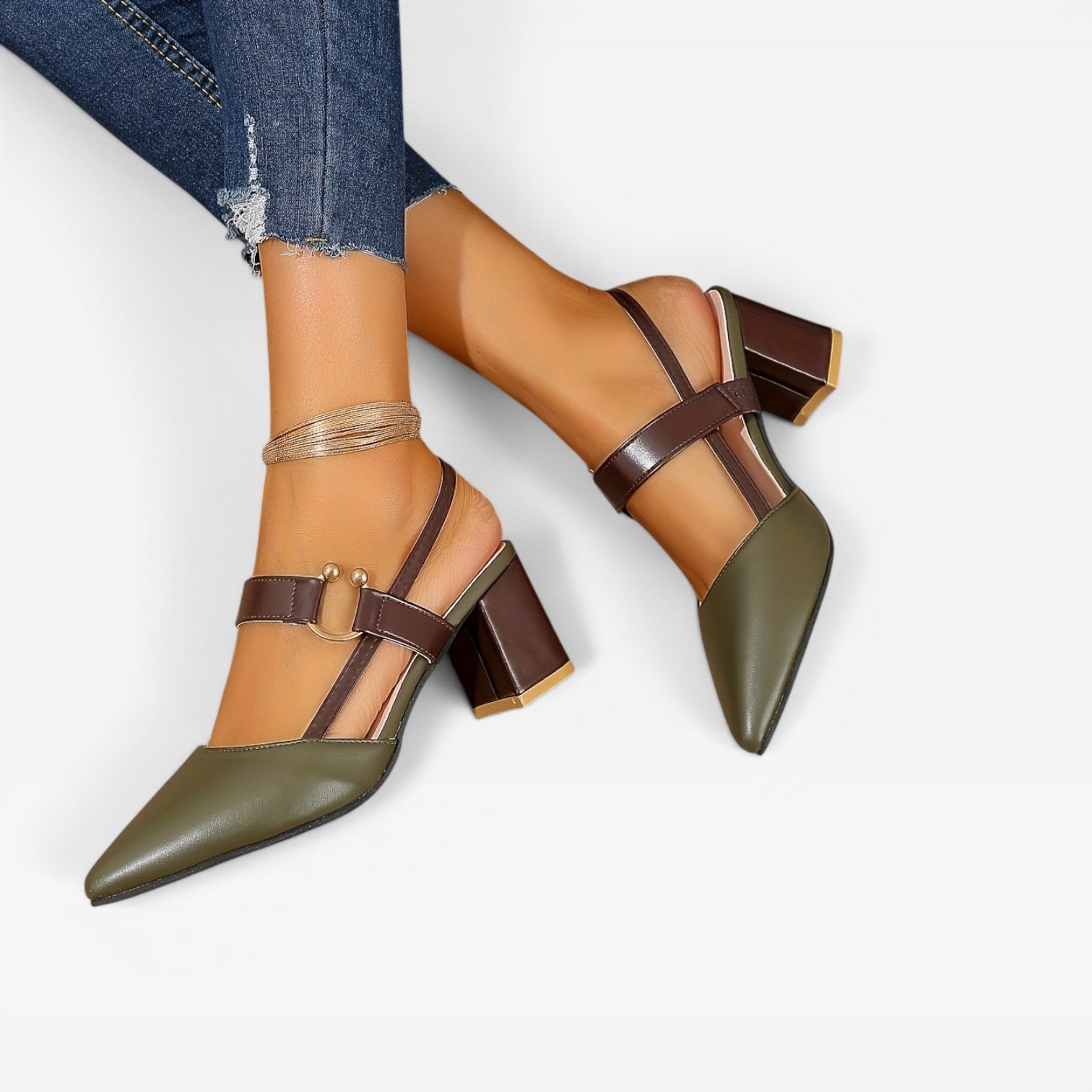 Women’s Gold Heeled Sandals – Block Heel Dress Sandals for Summer