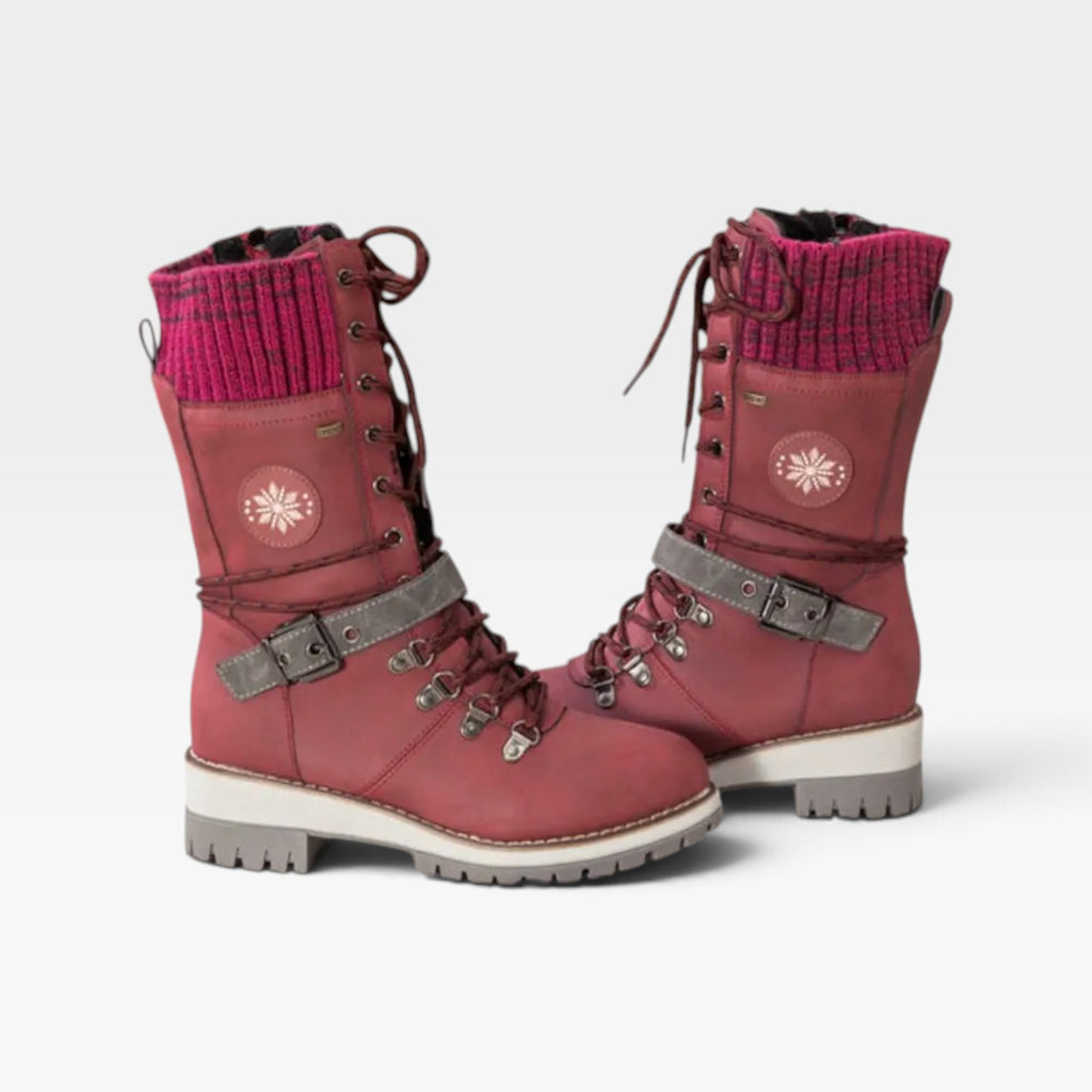 Women's Knit Cuff Snow Boots – Lace Up Buckle Winter Boots