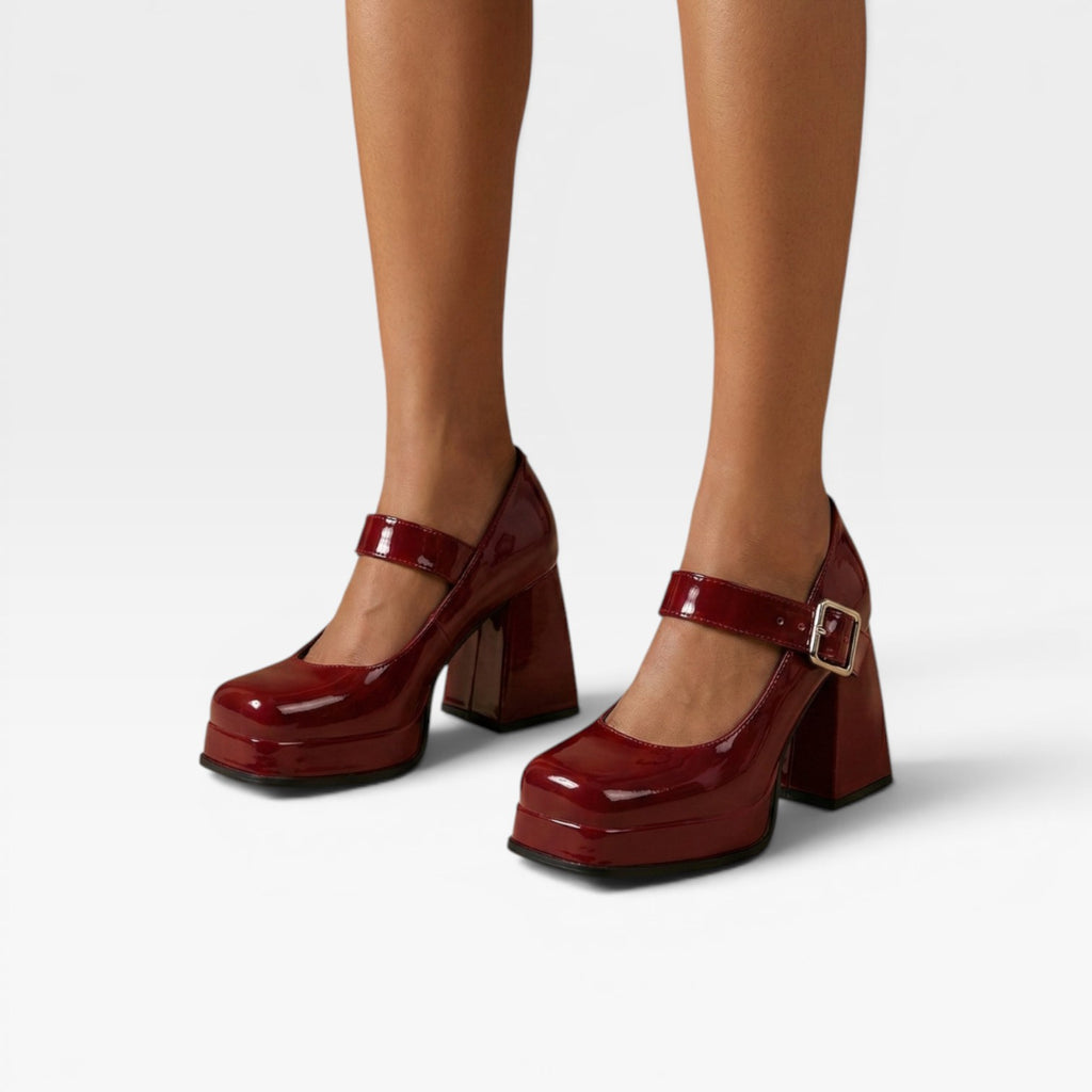 Women's Patent Mary Jane Platform Heels – Elegant Block Heel Pumps for Special Occasions