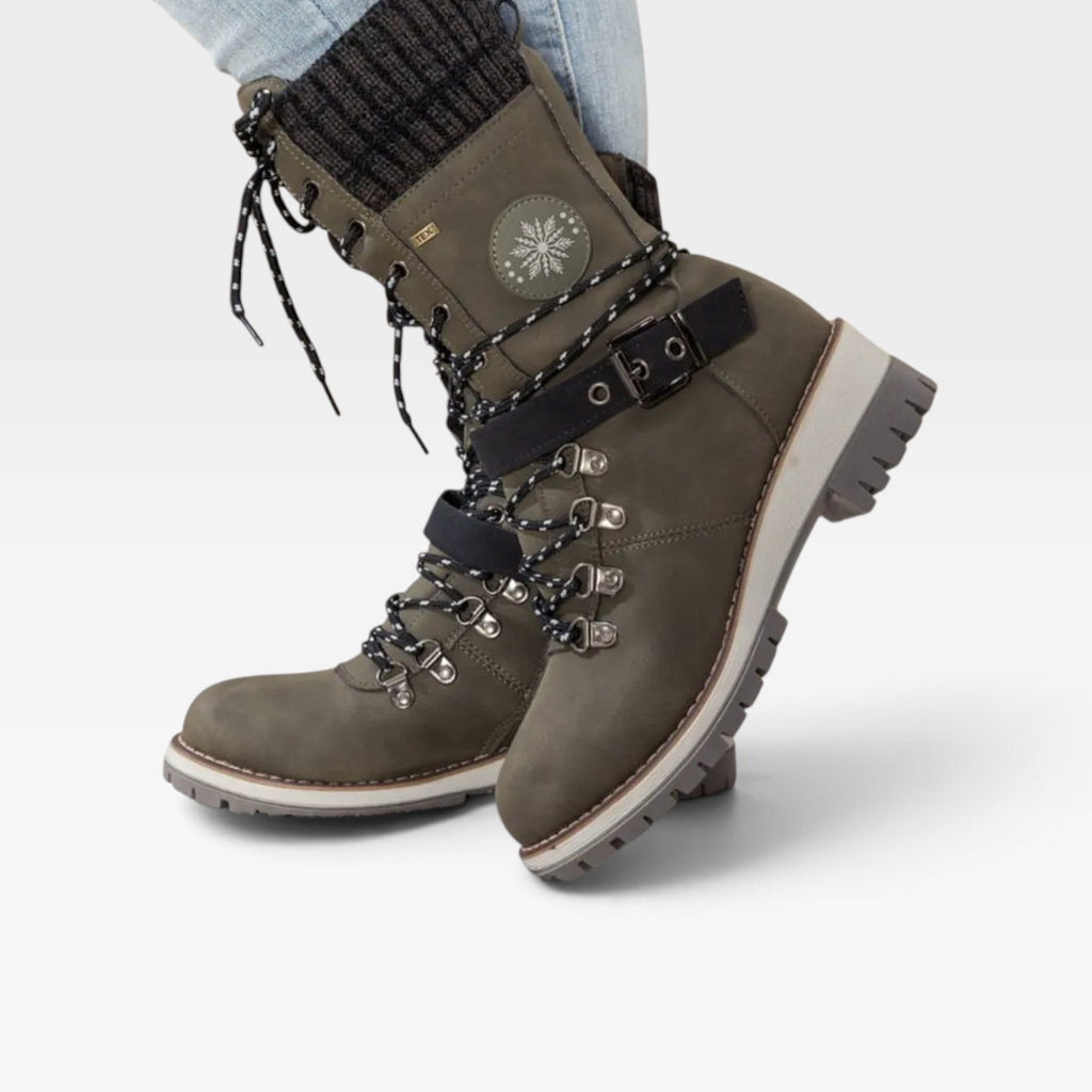 Women's Knit Cuff Snow Boots – Lace Up Buckle Winter Boots