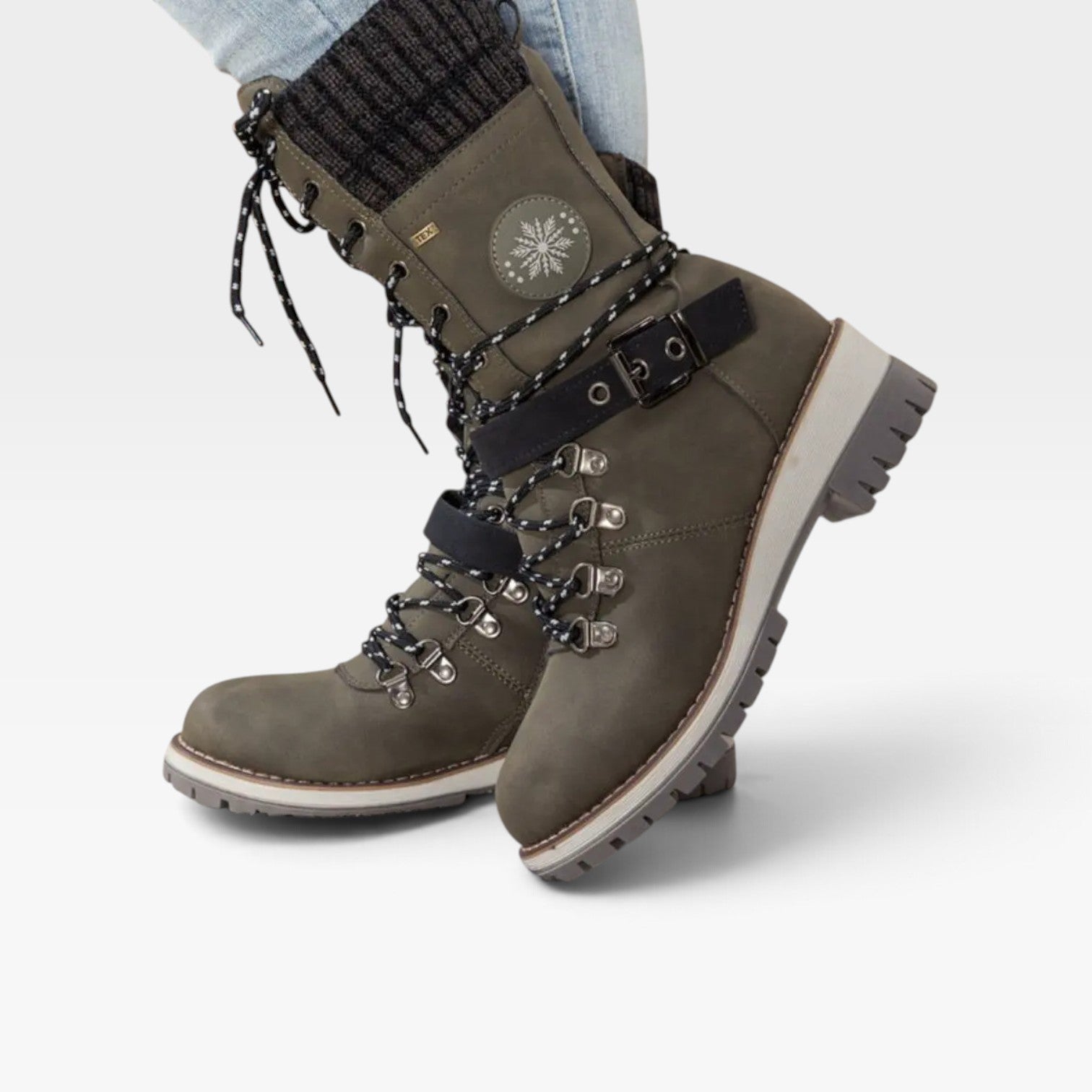 Women's Knit Cuff Snow Boots – Lace Up Buckle Winter Boots