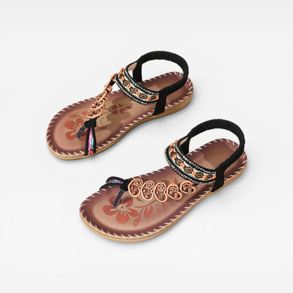Women's Boho Summer Sandals – Beaded Slingback Cushioned Walking Style