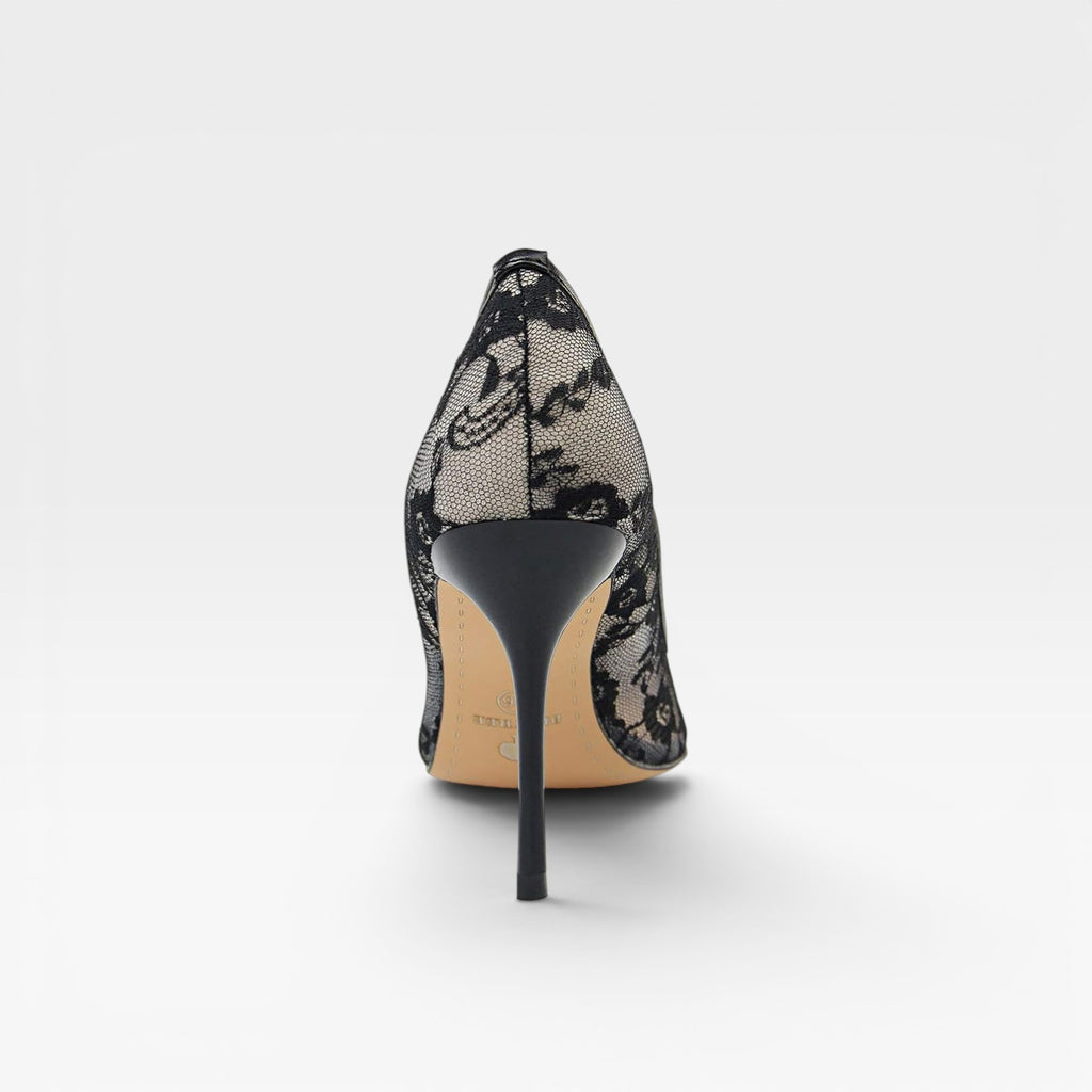 Women's Lace Pointed Toe Heels – Elegant Floral Mesh Stiletto Pumps for Special Occasions
