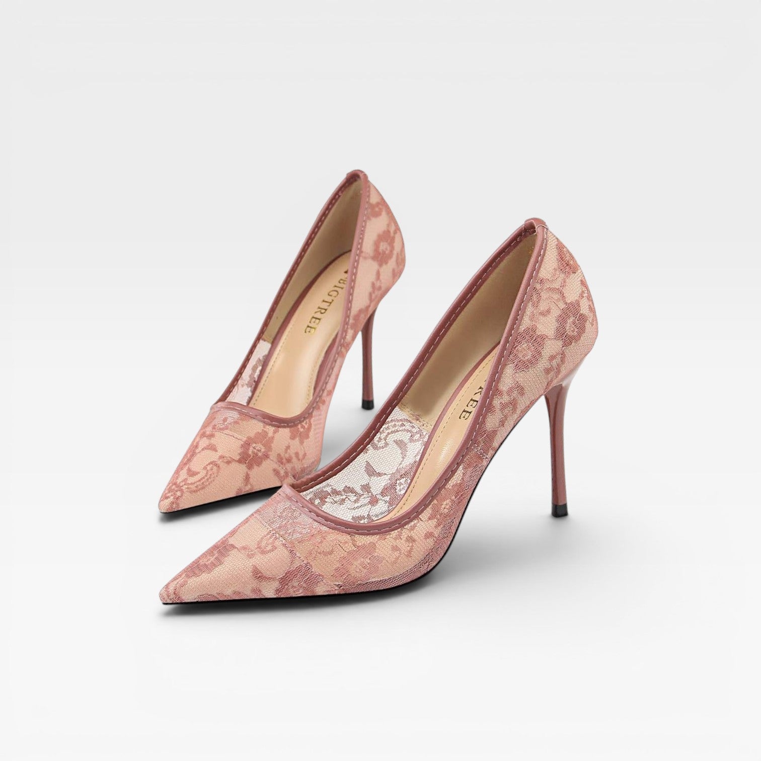 Women's Lace Pointed Toe Heels – Elegant Floral Mesh Stiletto Pumps for Special Occasions