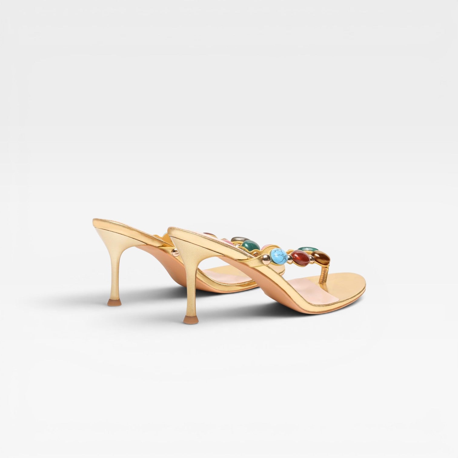 Women's Colored Gemstone Heels – Elegant White Mule Stiletto for Party and Special Occasions