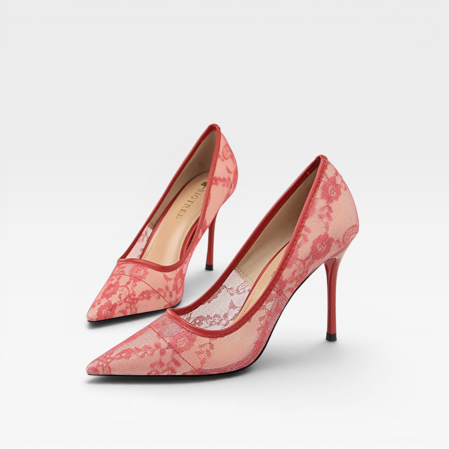Women's Lace Pointed Toe Heels – Elegant Floral Mesh Stiletto Pumps for Special Occasions