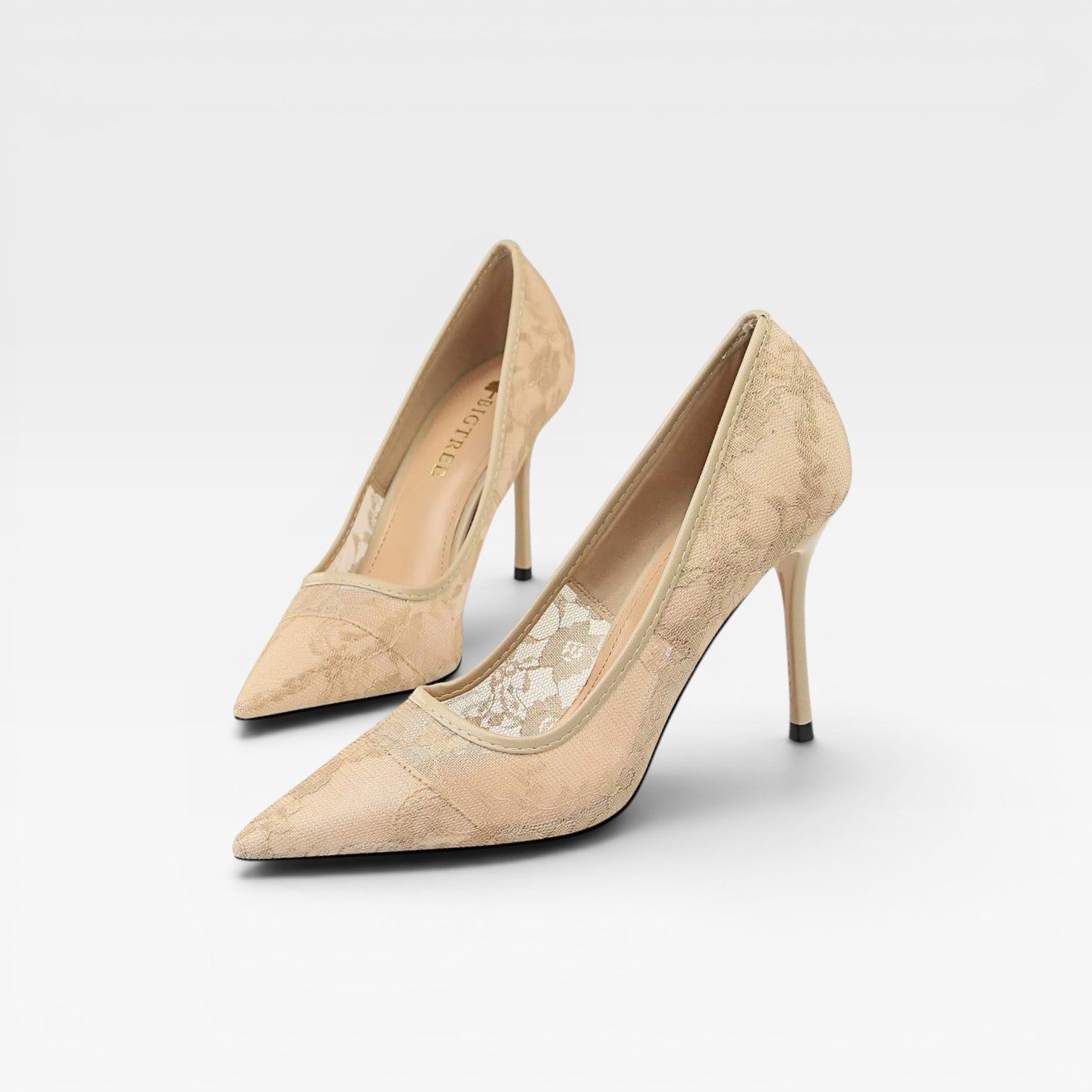 Women's Lace Pointed Toe Heels – Elegant Floral Mesh Stiletto Pumps for Special Occasions