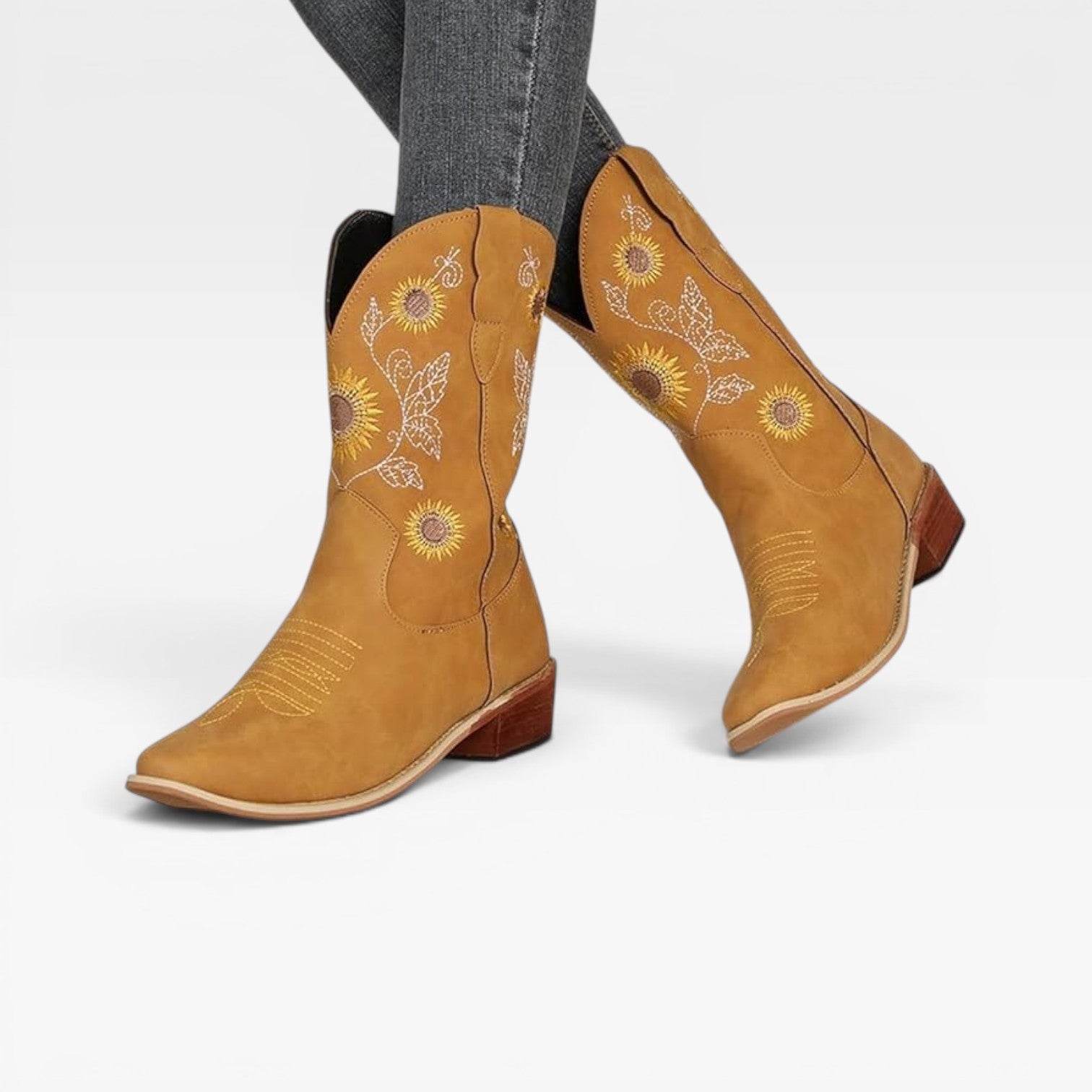 Women's Boho Cowboy Boots – Sunflower Embroidered Tall Western Boots