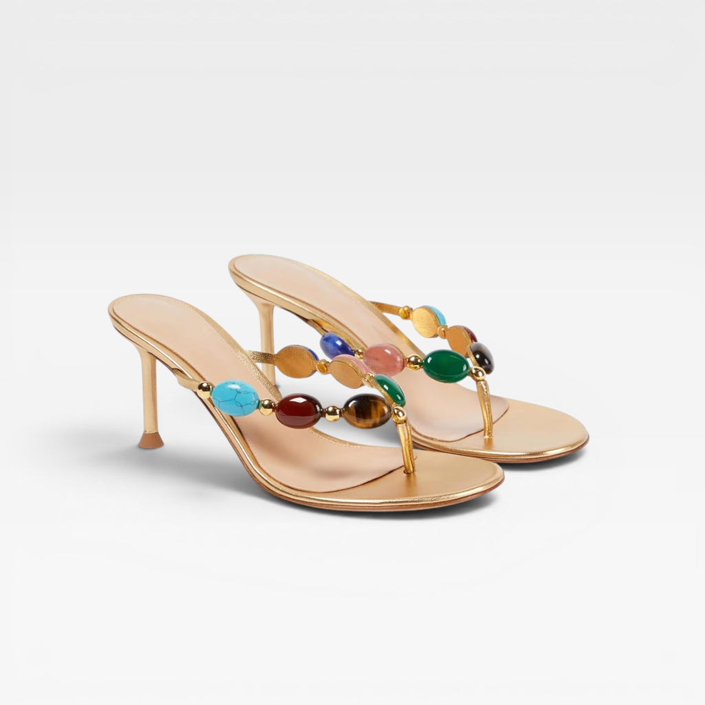 Women's Colored Gemstone Heels – Elegant White Mule Stiletto for Party and Special Occasions