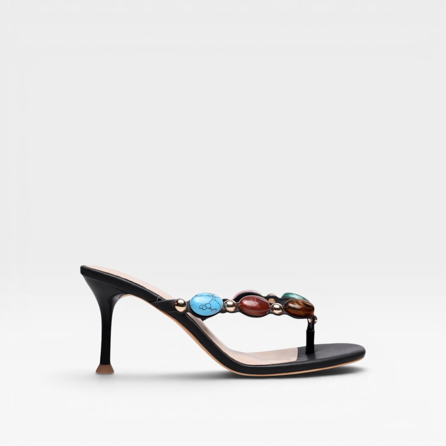 Women's Colored Gemstone Heels – Elegant White Mule Stiletto for Party and Special Occasions