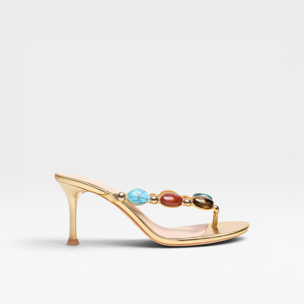 Women's Colored Gemstone Heels – Elegant White Mule Stiletto for Party and Special Occasions