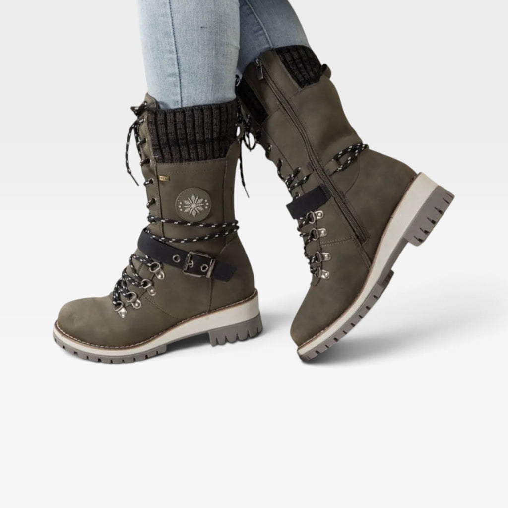Women's Knit Cuff Snow Boots – Lace Up Buckle Winter Boots