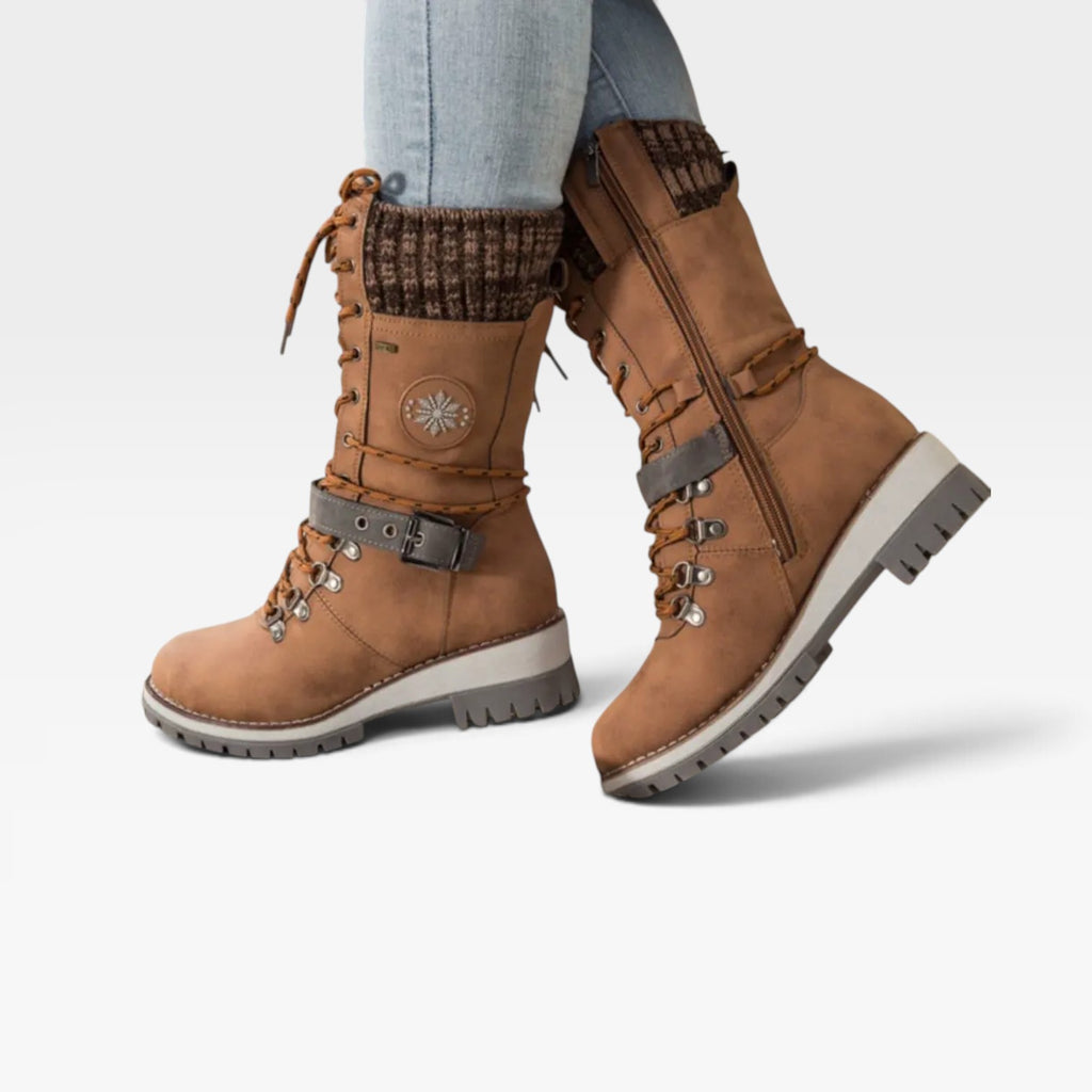 Women's Knit Cuff Snow Boots – Lace Up Buckle Winter Boots