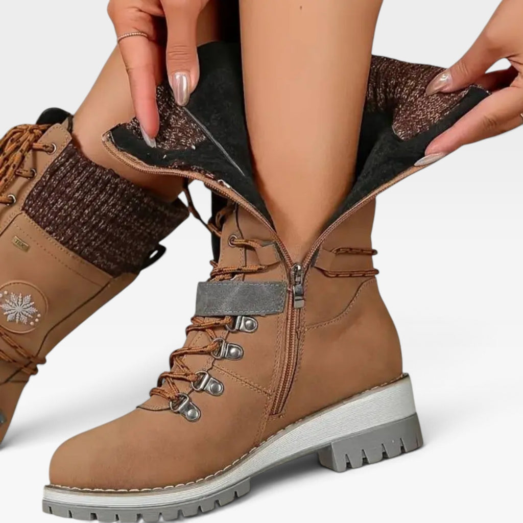 Women's Knit Cuff Snow Boots – Lace Up Buckle Winter Boots