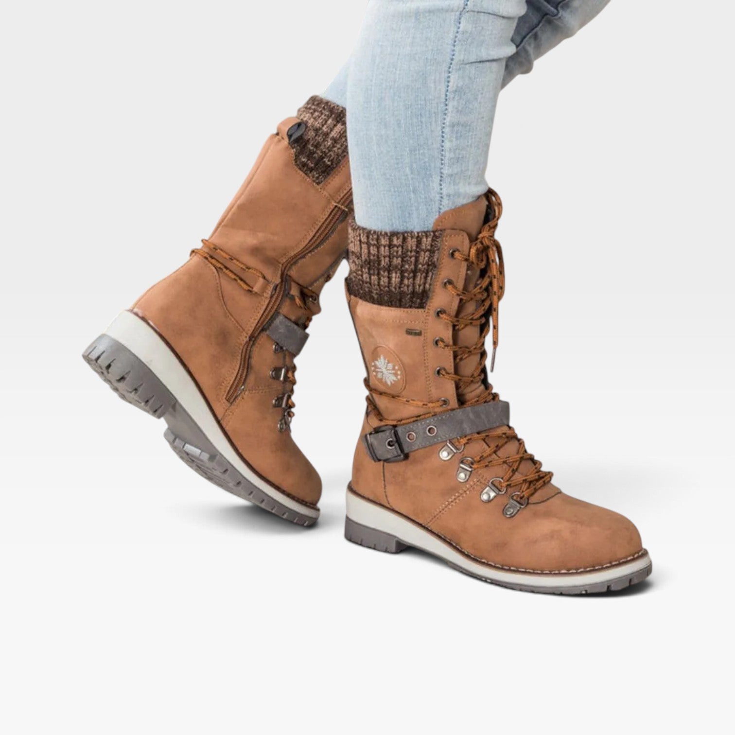 Women's Knit Cuff Snow Boots – Lace Up Buckle Winter Boots