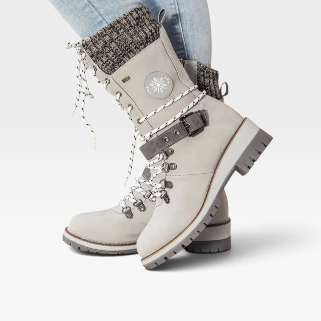 Women's Knit Cuff Snow Boots – Lace Up Buckle Winter Boots