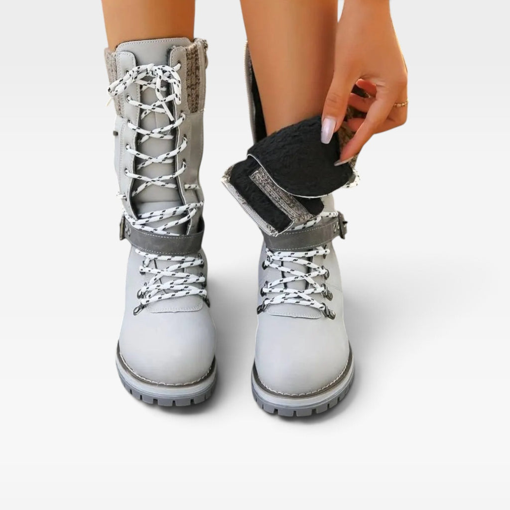Women's Knit Cuff Snow Boots – Lace Up Buckle Winter Boots