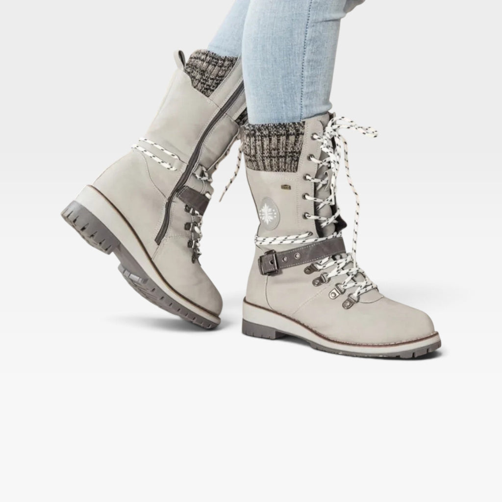 Women's Knit Cuff Snow Boots – Lace Up Buckle Winter Boots