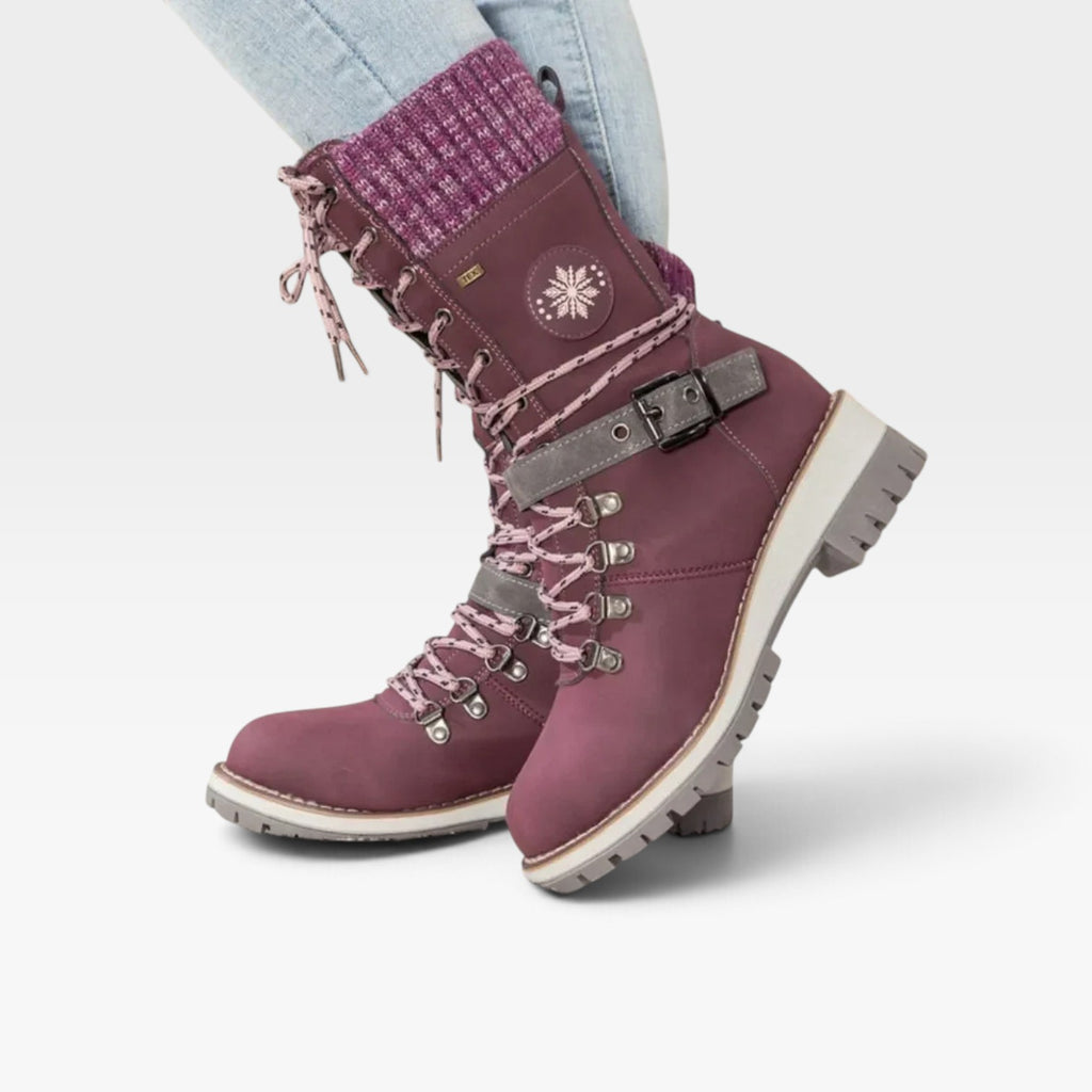 Women's Knit Cuff Snow Boots – Lace Up Buckle Winter Boots