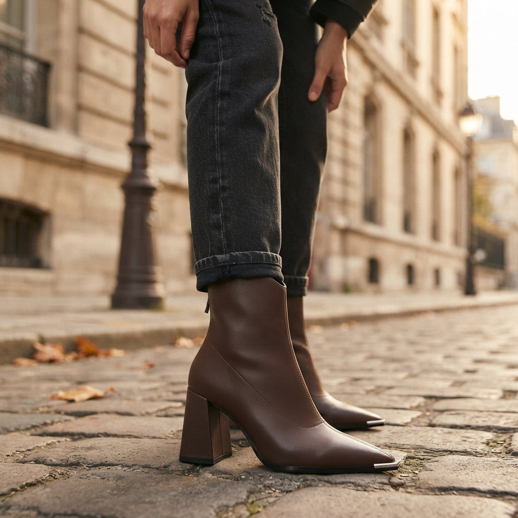 Women's Sleek Pointed Toe Heeled Ankle Boots