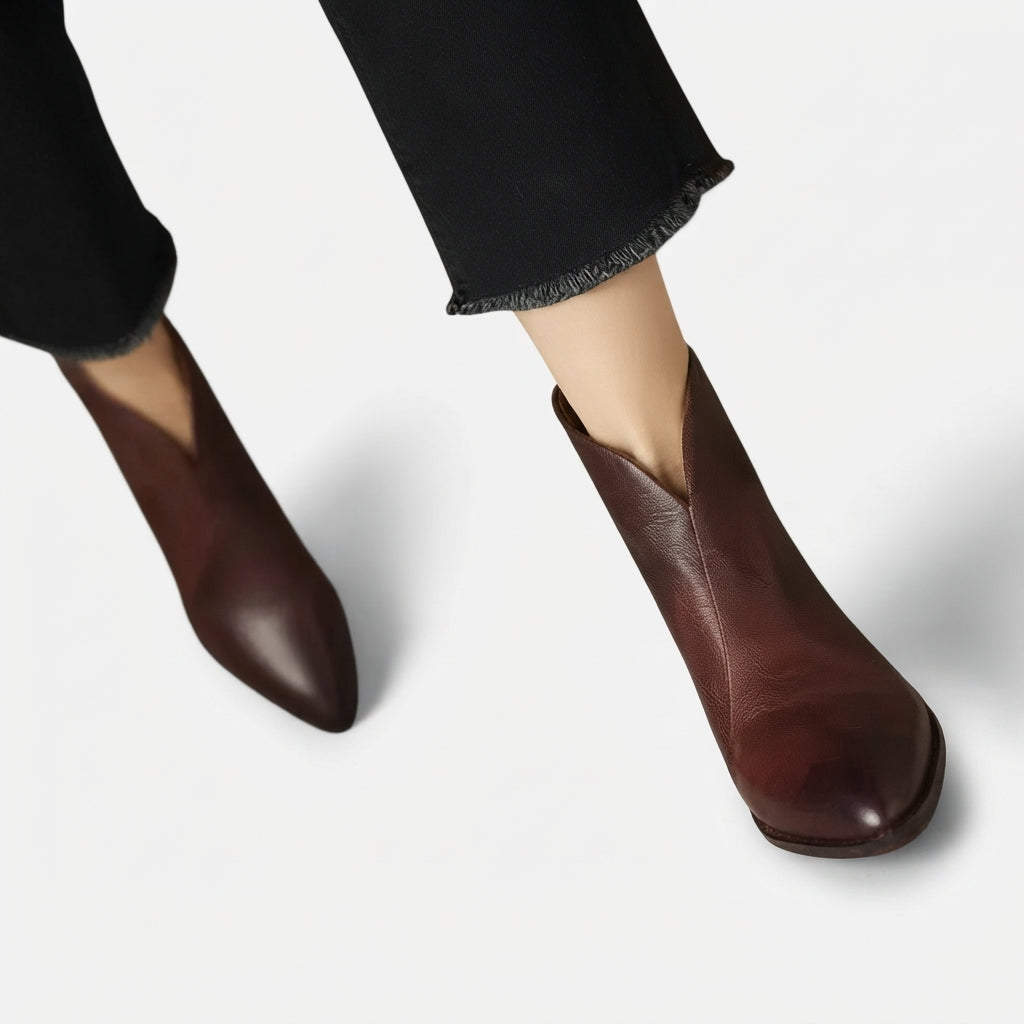 Women's Elegant Pointed Toe Leather Ankle Boots