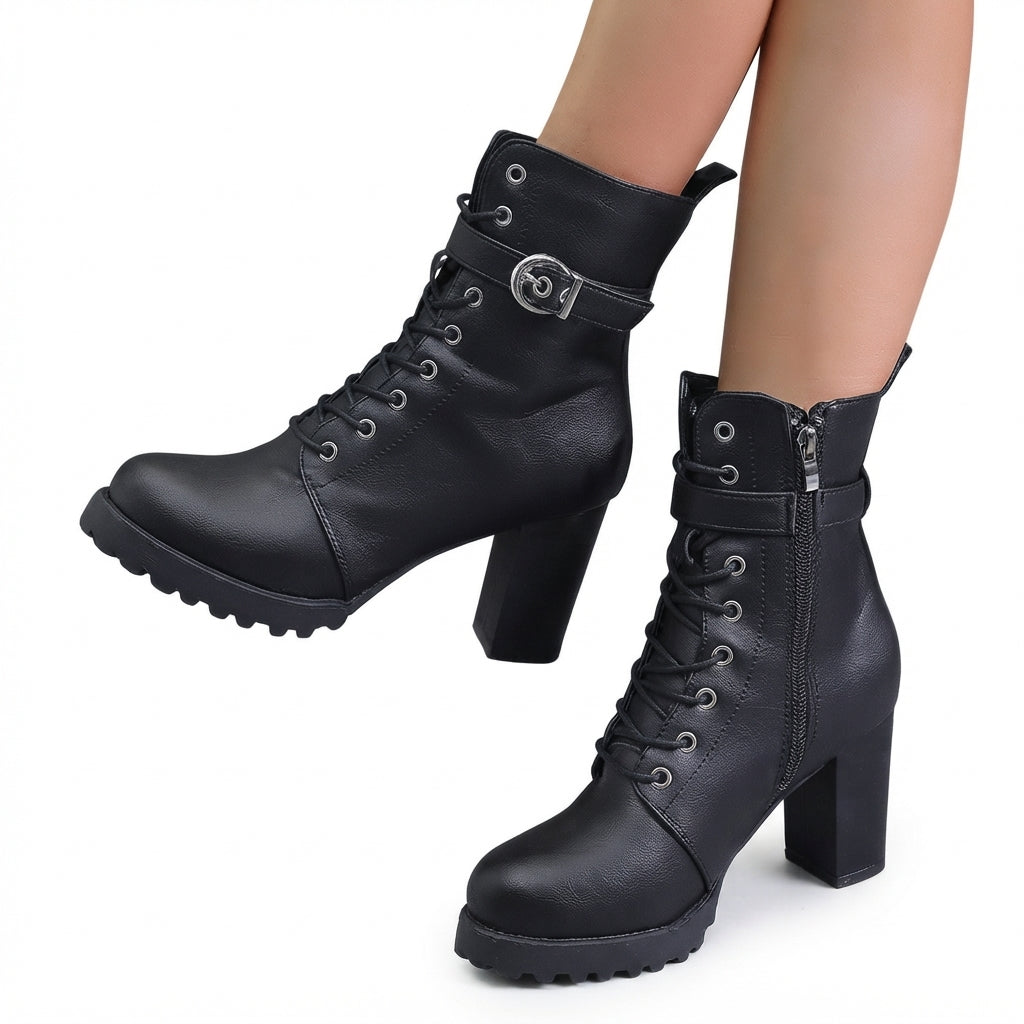 Women's Chic Heeled Combat Ankle Boots