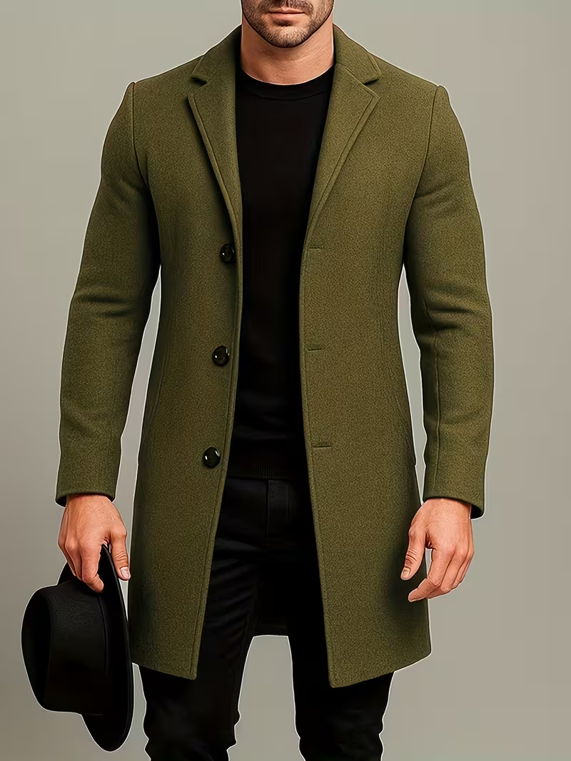 Men's Classic Single-Breasted Longline Overcoat