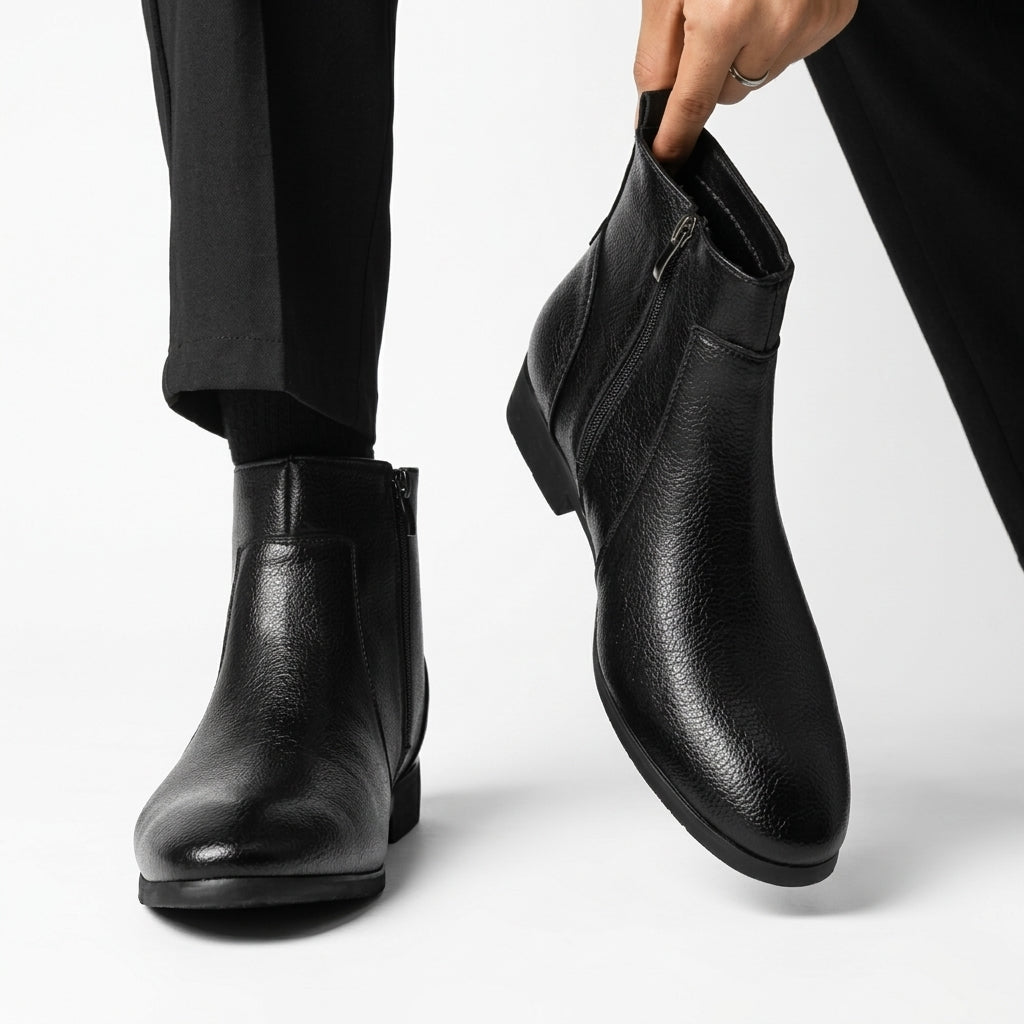 Men's Pointed Toe Leather Ankle Boots