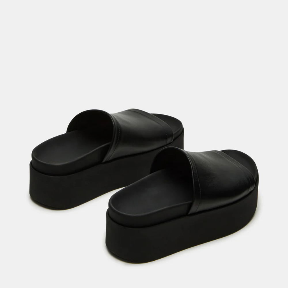 Women's Leather Flatform Slides – Minimalist Chunky Platform Sandals
