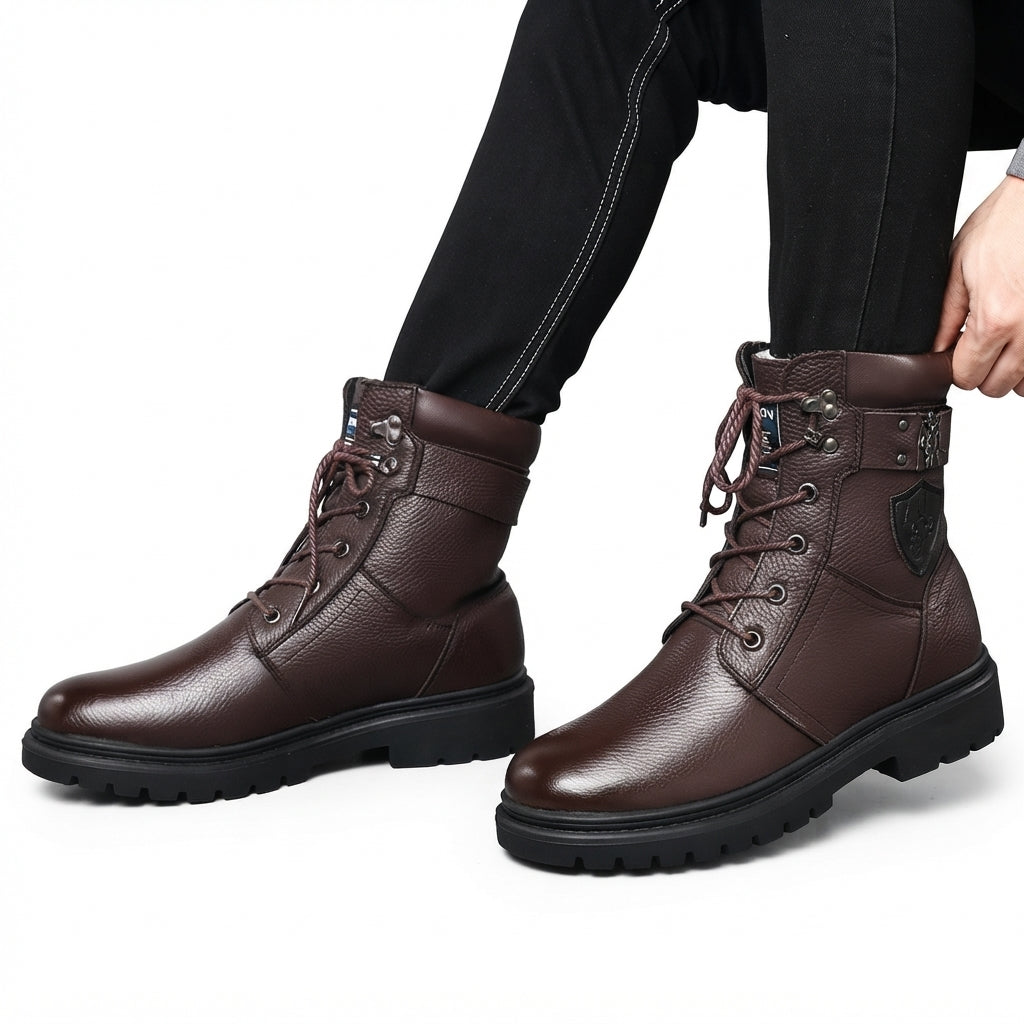 Men's Cosy Leather Combat Boots