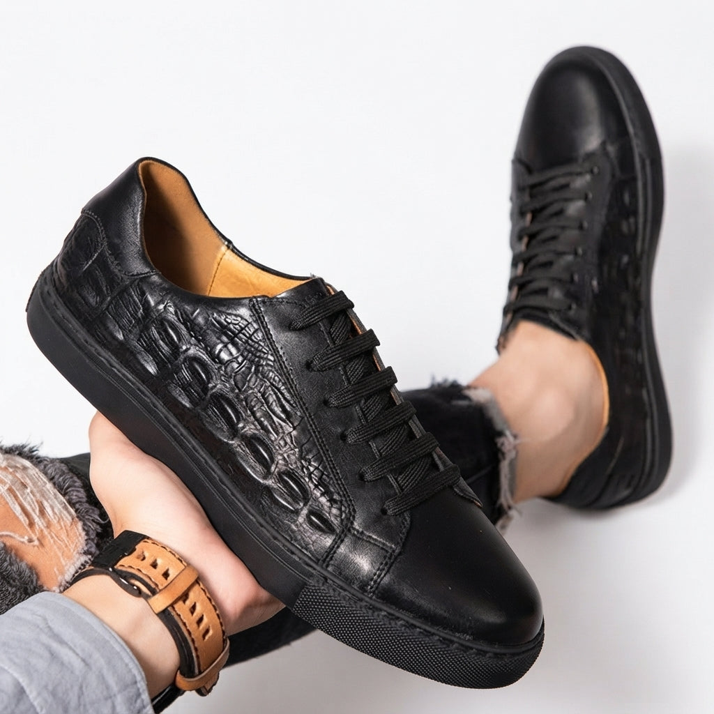 Men's Croc-Embossed Leather Trainers