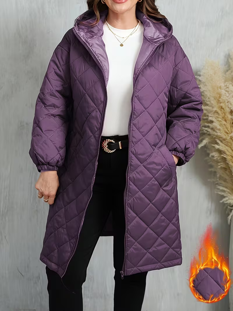 Women's Cosy Quilted Hooded Longline Coat