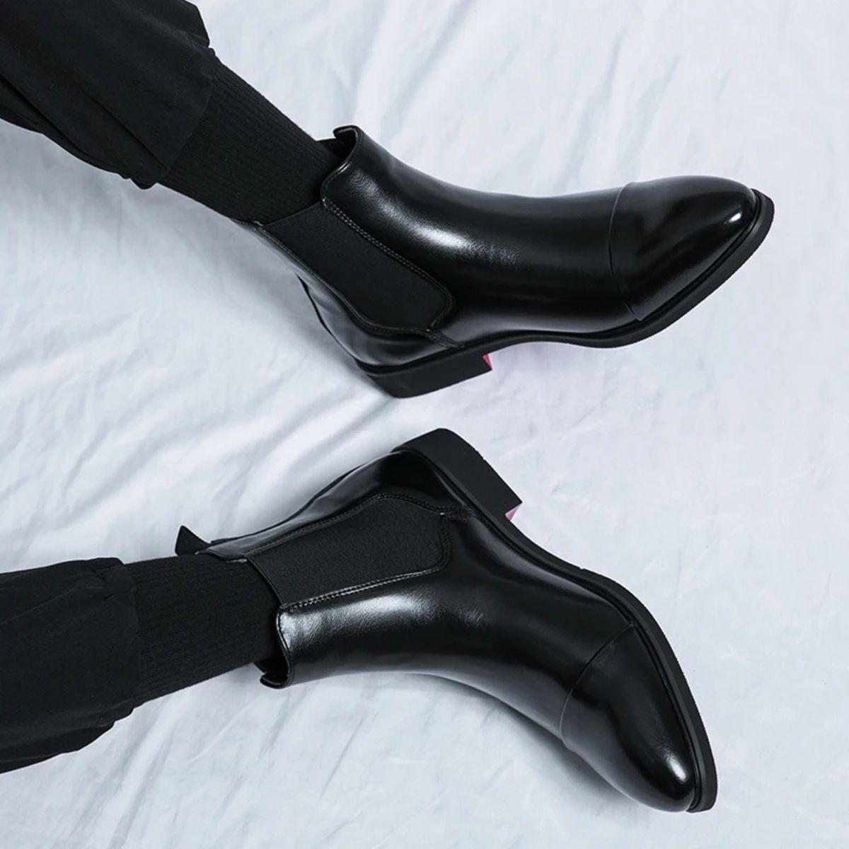 Men's Leather Chelsea Boots – Cap Toe Elastic Panel Pull Tab Ankle Boots