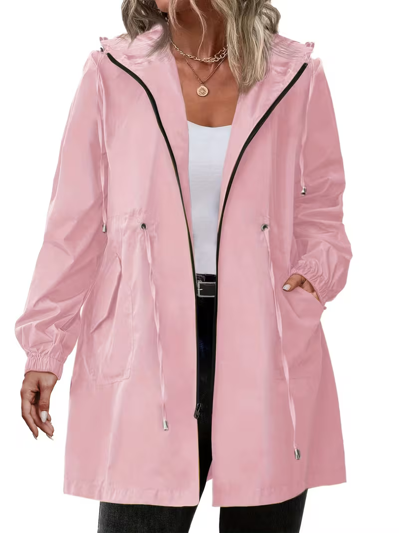 Women's Lightweight Hooded Drawstring Rain Jacket